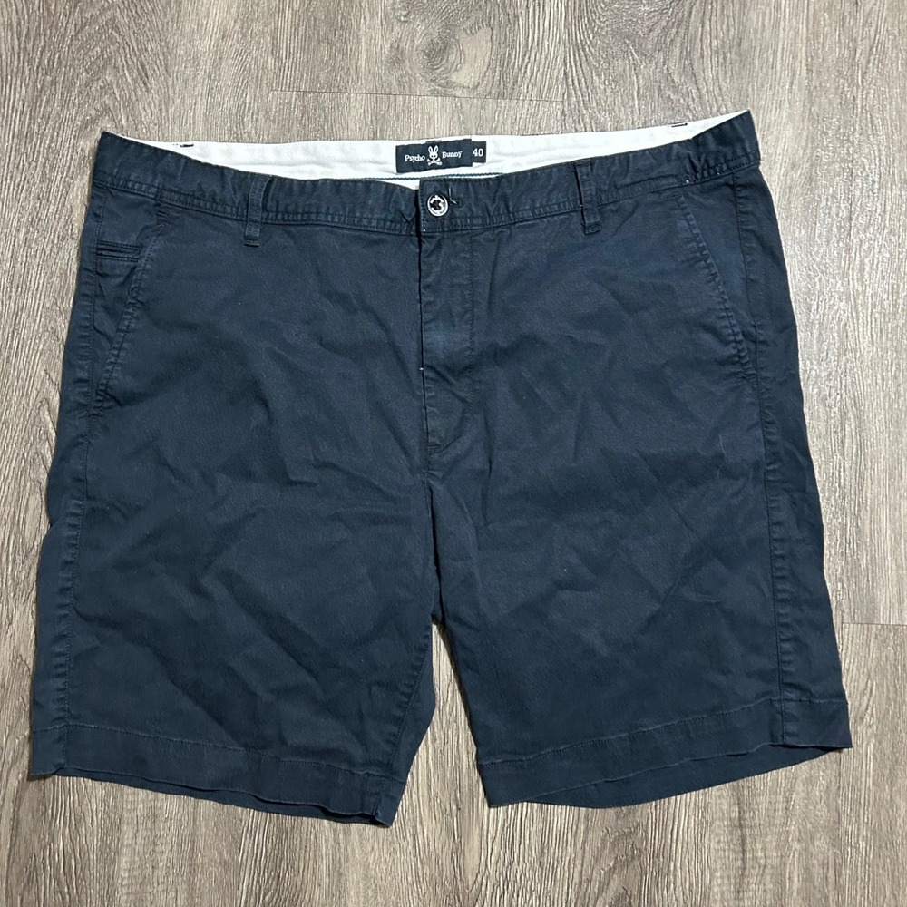 Psycho Bunny Chino Shorts 40 Navy Blue Cotton Tencel Stretch 9" Inseam Mens‎